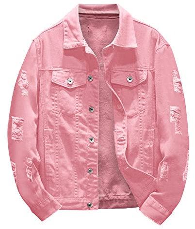 Duohropke Chaqueta vaquera para hombre, estilo motero, estilo vaquero, informal, abrigo de camionero, chaqueta clásica, chaqueta vintage, blusa, entretiempo, 01 Rosa, M