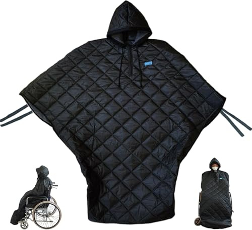 Manta para Silla de Ruedas para Adultos, Manta para Regazo con Capucha, Impermeable, Resistente al Viento y de Cuerpo Entero, Ponchos para Silla de Ruedas con Forro Polar para Adultos Mayores (más de