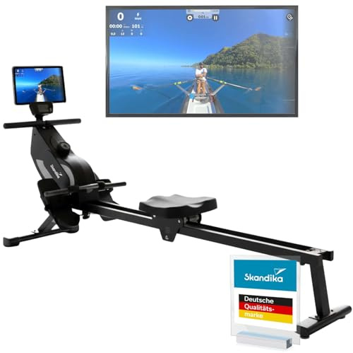Skandika Rudergerät für Zuhause Venn P5-M | Rudermaschine mit Magnetwiderstand, Lange Laufschiene, 16 Stufen, Bluetooth, Kinomap App kompatibel, bis 135 kg | Rudermaschine für Zuhause, Fitness, Sport