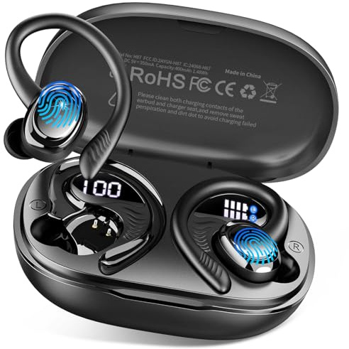 Wireless Earbuds Sport, 2026 3D-Stereo Bluetooth 5.4 Headphones Bass3.0 Ear Bud, 4 ENC Noise Cancelling Mic, 50+Hrs Earphone Running with Earhooks, USB-C IP-X7 Waterproof Gym Workout for Android iOS