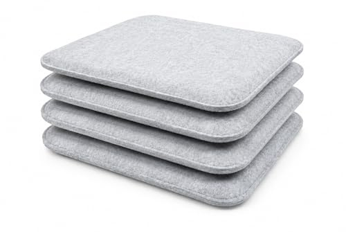 KAMACA Sitzkissen 4er Set 35x35 cm Eckig Hellgrau – Filz Stuhlkissen Gepolstert mit Schaumkern – Sitzpolster für Stuhl, Esszimmer, Küche, Balkon & Gartenstuhl