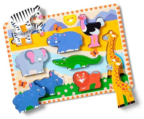 Melissa & Doug Safari Wooden Chunky Puzzle With Wild Animal Theme (8 Pcs) Wooden Puzzles For Toddlers Ages 3+ - FSC Certified