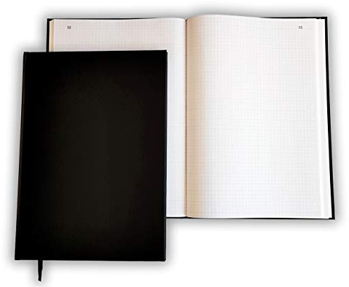 UTTSCHEID Registro fogliato numerato verticale 30 x 21,5 cm, 100 pagine, copertina nera a quadretti, di qualità premium