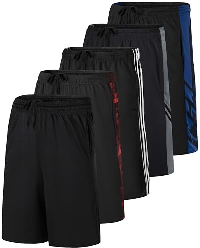 Real Essentials 5 Pack: Men’s 9 Mesh Shorts – Athletic Gym, Workout, Basketball, Running, Casual Lounge Activewear Pockets, Set 8,L