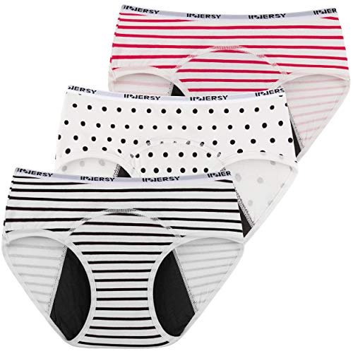 INNERSY Girls Knickers Leakproof Menstrual Pants Teen Cotton Period Underwear Pack of 3 (8-10 Years, 2 Stripes/1 Dots)