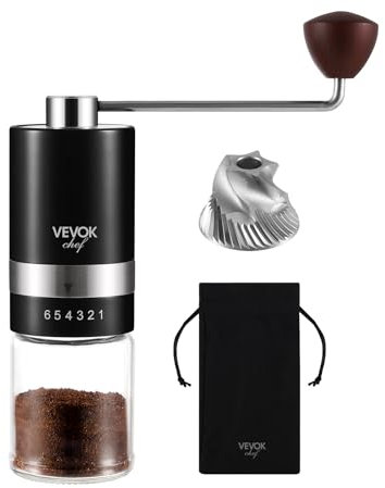 Moulin à café manuel noir Vevouk, 6 réglages de grossièreté, moulin à fraises en acier inoxydable CNC, capacité 30 g, manivelle en acier inoxydable, facile à nettoyer, cadeau de vacances
