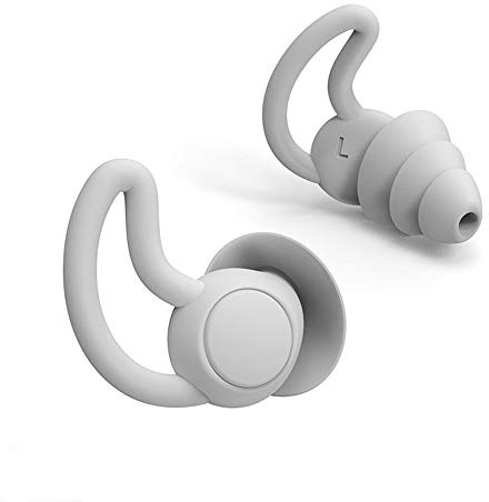 OUKEYI Tappi per le orecchie riutilizzabili in silicone ad alta fedeltà, per dormire (riduzione di 40 dB), nuoto, studio, concerti, cancellazione del rumore e protezione dell'udito (grigio)
