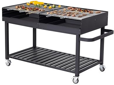 METRO Professional Barbecue a Carbonella Deluxe XL, Acciaio Inox/Acciaio, Griglia Regolabile in Altezza, Paravento, 4 Ruote, Copertura Inclusa, Nero