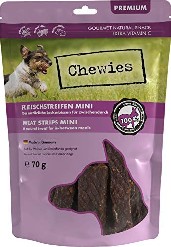 Chewies Fleischstreifen MINI Hundeleckerli aus 100 % Kängurufleisch - 70 g - Snack für kleine Hunde - luftgetrocknete Känguru Kaustreifen - hypoallergen & getreidefrei - Dörrfleisch vom Känguru