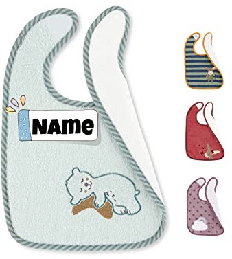 Sterntaler Lätzchen Baby mit Name personalisiert | Klettlätzchen | bestickt mit Namen | Lätzchen mit Klettverschluss | personalisiert | Kinder Lätzchen (Ben Bär mint)