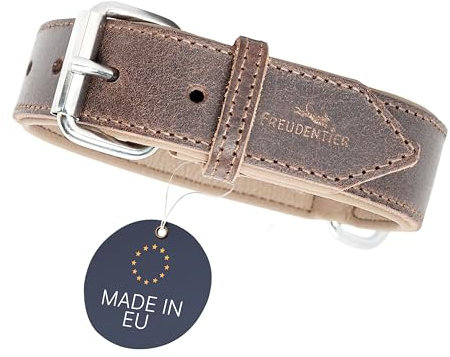 FREUDENTIER Hundehalsband aus zertifiziertem Leder - Gepolstert & super komfortabel - Made in Holland - Hunde Halsband inkl. Geschenksäckchen - Amstelpark Kollektion (32-42cm, Dark Chocolate)