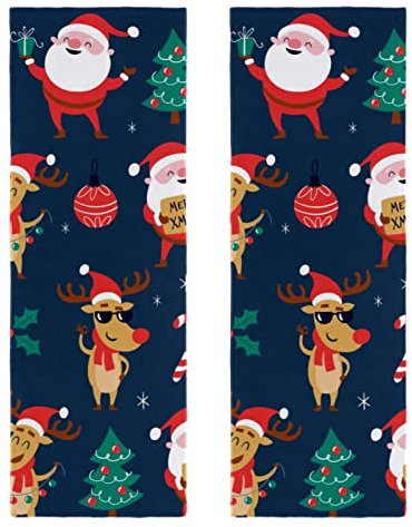 2 Packungen Mikrofaser-Handtücher, Sport, super saugfähig, ultraweich, lustiges Weihnachtsmuster, Weihnachtsmann, Elch, Weihnachtsbaum, Süßigkeiten