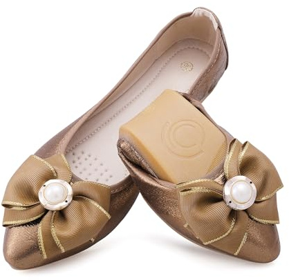 Women's Foldable Ballet Flats Casual Rhinestone Sparkly Wedding Ballerina Shoe Comfort Slip on Flat Shoes Brown 10
