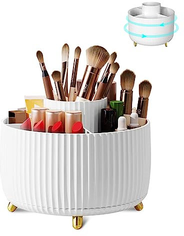 Nuangoo Kosmetik Make Up Organizer, 360°Drehbarer Pinsel Organizer,Kosmetikregal Kosmetik Organizers für Zimmer Decor Frisiertisch,Schlafzimmer,Badezimmer. (weiß)