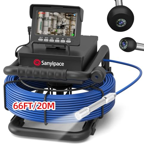 Sanyipace Sewer Camera 20M, 4.3 Pipe Inspection Camera with Light, DVR & Audio Recorder, 5600mAh Battery, Drain Industrial Endoscope for Duct Drain Pipe, Plumber, Homeowner