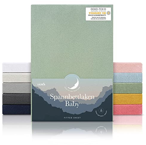 Laleni Jersey Spannbettlaken 38x77cm Babywiege oval 2er Set - Oeko-TEX zertifiziertes Spannbettlaken Stubenwagen - Moseskorb Bezug aus Baumwolle - Spannbettlaken Kinderwagen - Baby Bettwäsche in Grün