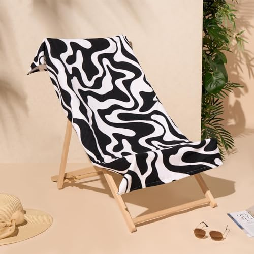 Dreamscene Large Beach Towel Black Swirl, Soft Quick-Dry Lightweight Microfibre Beach Towels for Adults Kids Swim Towels Travel Summer Holiday Essentials, 71 x 152cm