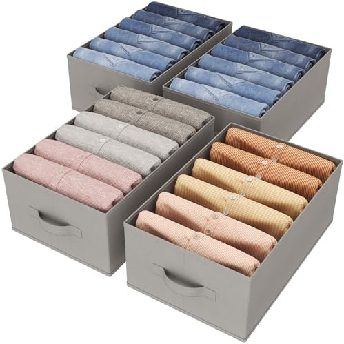 Lifewit Schrank Aufbewahrungsbox Kleidung, Jeans Ordner für Kleiderschrank mit Trennplatte, 6 Fächer, Faltbare Schrank Sortierbox 42 x 27 x 17cm für Hosen, T-Shirts, Pullover, Leggings, 4er Set