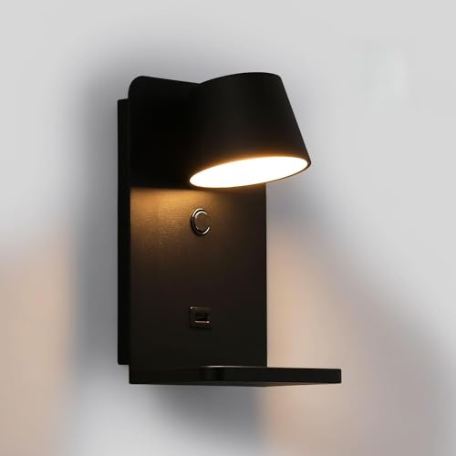 BARCELONA LED – Aplique de pared BASKOP W. Lluz de lectura 6W orientable. Base de carga inalámbrica + Puerto USB. Lámpara pared Moderna ideal para cabecero de cama, dormitorio o escritorio.