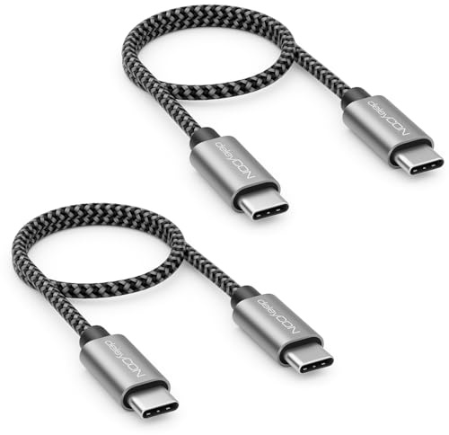 deleyCON 2x 0,30m USB C-Kabel PD3.0 (60W Snabbladdning) Kort 30 cm C till C Laddningskabel för iPhone 17 16 15 Pro Max Samsung Galaxy S25 S24 S23 S22 Pixel iPad Pro MacBook Air Tablet Switch PS5