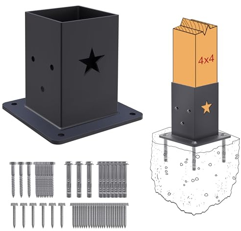 CHICAURA 4x4 Post Base(2-Pack), Heavy-Duty Post Bracket (3.6 x 3.6 Inch Inner Size), Decorative Powder-Coated Wood Post Anchors for Pergolas, Fences, Decks, Come with Wood Screws and Concrete Anchors