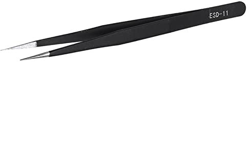 PUJIANA Pincettes antistatiques à Pointe Droite incurvée en Acier Inoxydable, pincettes à souder de précision, Outil électronique ESD 1 pièce(Esd-13)