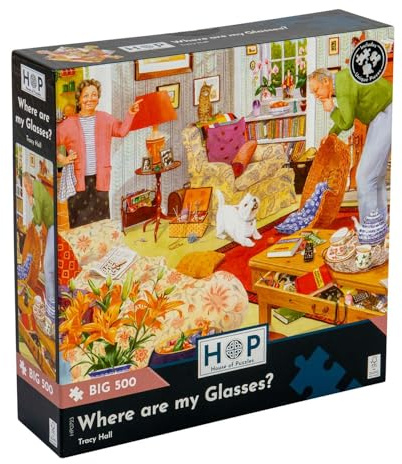 The House of Puzzles Où sont mes lunettes ? Puzzle – Grands puzzles de 500 pièces pour adultes, pièces extra larges, illustrés d'artiste, paysage pittoresque, cadeaux de puzzle de luxe
