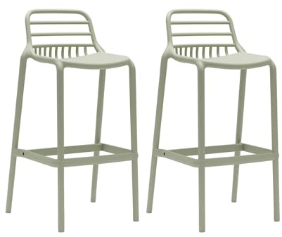 Rebecca Mobili Set 2 Sgabelli Alti da Bar, Sgabelli da Cucina, Verde Chiaro, Polipropilene, con Poggiapiedi, Design Moderno - Misure HxLxP: 97 x 46 x 40 cm - Art. RE7195