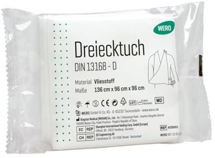 Dreieckstuch (Armtragetuch) DIN 13168-D/ÖNORM K 2122 | Geeignet für unterschiedliche Einsatzmöglichkeiten | Anschmiegsame Vliesstoffqualität | Auch als Notverband einsetzbar | Einzeln cellophaniert