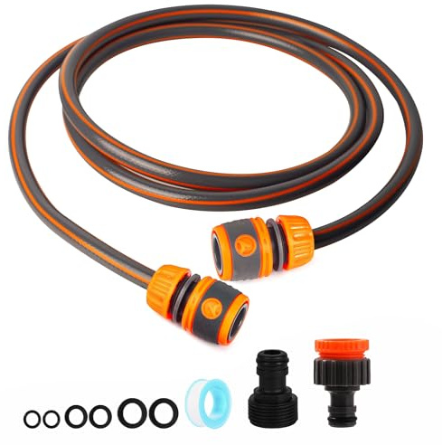 Juego de conexión de manguera para carrete de manguera de jardín, kit de conexión de tubería que incluye rosca macho de 3/4 pulgadas, adaptador de grifo 2 en 1, adaptador de extremo de manguera de 1/2