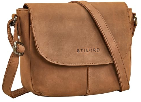 STILORD Elowen Stylishe Kleine Umhängetasche Damen Leder Handtasche Braun Klein Echtleder Damentasche Vintage Ledertasche Crossbody Bag Schultertasche