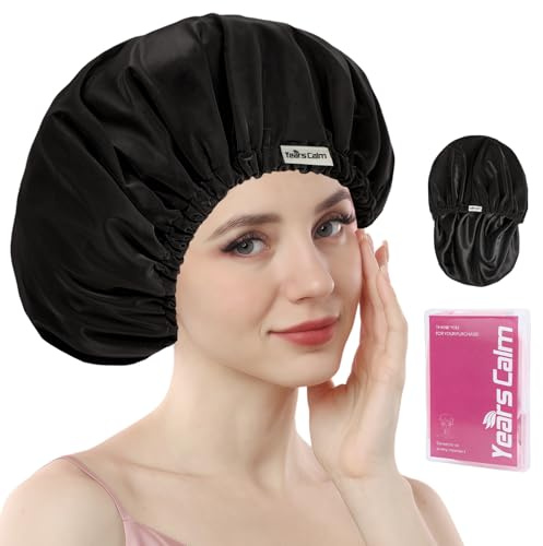 Years calm Bonnet de douche réutilisable, imperméable, double couche pour femme, avec bande élastique, idéal pour la douche, le spa, les voyages et le nettoyage (noir, taille unique)