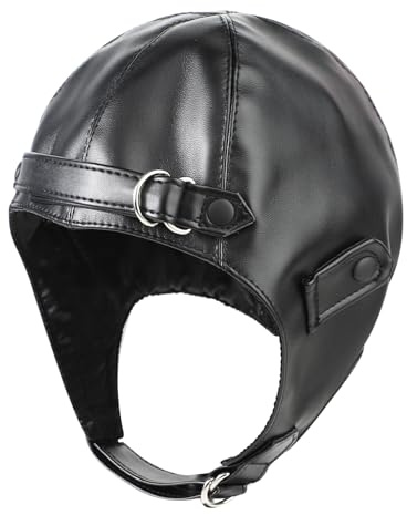 Aviator Hat Flight Leather Hood Grandpa Style Pilot Hats Leather Look Aviator Cap Women Pilot Hat 40s Wartime Adult Fancy Dress Costume Accessory Black