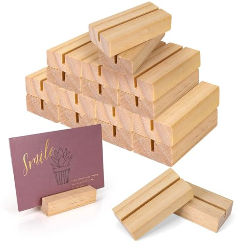 Axincardarm 36 Pcs Wooden Place Card Holders 7 x 3.5 x 1.8cm Small Wood Table Number Stands, Wood Table Number Holders for Photo Picture Weddings Party Decoration