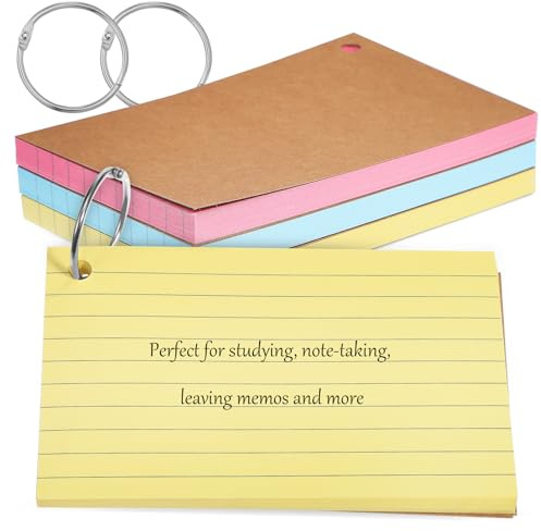 TOPBATHY Fiches Bristol Lignées avec Anneaux de Reliure Lot 150 Cartes Couleur avec Couverture Protectrice en Papier Cartes de Révision Pratiques pour Étude Scolaire et Prise de Notes