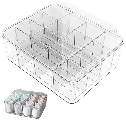 Organizador de cajones, organizador de ropa interior, 16 compartimentos de plástico transparente para ropa interior, contenedores de almacenamiento apilables de 12x10x4 para sujetadores, calcetines
