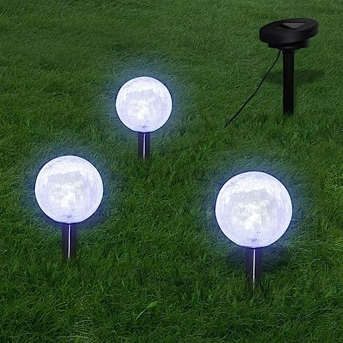 Genérico Lámparas de Bola jardín LED Anclajes y Paneles solares 3 uds, Iluminación de Exterior Blanco,40870