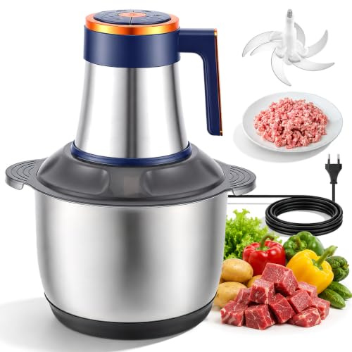 Hachoir de cuisine électrique 500 W, 5 l en acier inoxydable avec 7 vitesses et 6 lames, hachoir à viande pour viande, oignon, légumes, hachoir universel 5 en 1