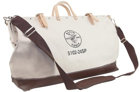 Klein Tools 5102-24SP Deluxe Canvas Tool Bag 24-Inch Made of Natural Canvas with 17 Interior Pockets and Detachable Shoulder Strap