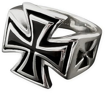 Fly Style Eisernes Kreuz Siegelring aus Edelstahl für Herren - Bundeswehr Herrenring, Ring Grösse:19.1 mm