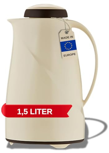 Helios Wave Thermoskanne Vanille 1,5L - 6h Heiß - Hält Getränke heiß & kalt Spülmaschinenfest – Leichter, robuster Kunststoffmantel – Ideal für Kaffee & Tee