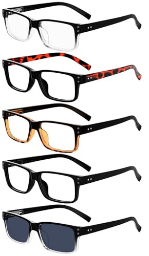 Eyekepper Reading Glasses Men 1.00, Readers for Women 4pcs + 1pc Sunglasses | Mens Womens Reader Eyeglasses, Designer Retro Cheaters, All-Day Comfort Spring Hinges, Scratch Resistant for Work/Crafts