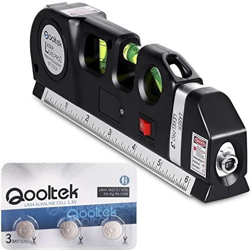 Nivel Láser Qooltek-Medición láser multifuncional, Líneas láser horizontales verticales cruzadas, Cinta Métrica 2,5m / 8ft, Regla metalica 15cm/ 6 Pulgadas