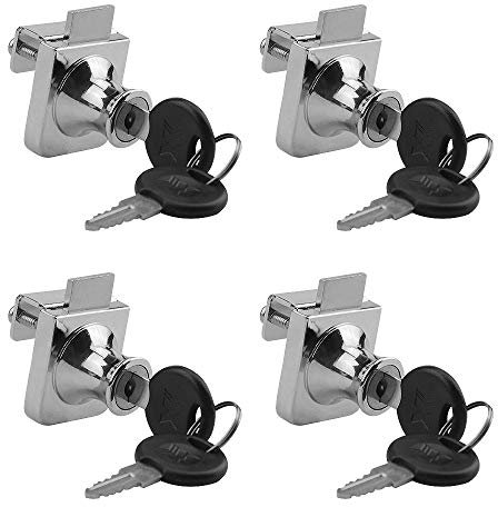 TOVOT 4PCS Glass Cabinet-Locks Showcase Locks Set Locks for Single Glass Door Locks for 5-8mm Thicken Glass Door (Keys Alike)