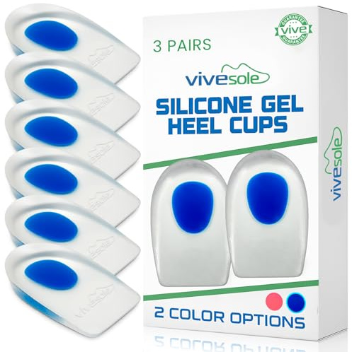ViveSole Gel Heel Pads (3 Pairs) - Silicone Cups for Plantar Fasciitis - Shoe Inserts for Sore Heel Pain, Bone Spur & Achilles Pain (UK Men's (9-12))