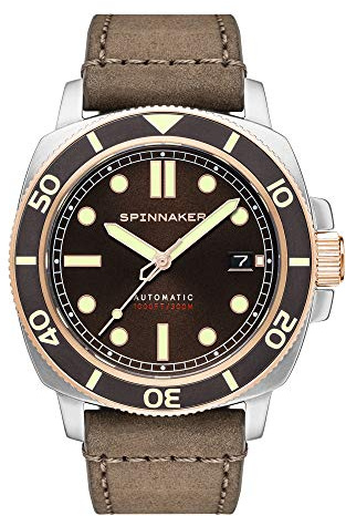 Spinnaker Herren 42mm Hull Diver Automatik Cognac Brown 3-Zeiger-Uhr mit Echtlederarmband SP-5088-04
