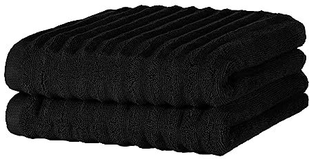 Merana Oslo Handtuch Set | schnelltrocknend, weich & fusselfrei | Frottier Luxus Qualität | 100% Baumwolle Frottee | Oeko-TEX | 590 GSM | Händehandtuch & Haartuch | Schwarz (2 x Handtücher 50x100cm)