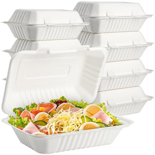 Elsjoy 90 Stück Zuckerrohr Take Away Box, Burger-Box mit Klapp-Deckel, Einzelfach kompostierbar, Aufklappbar Lunchbox zum Mitnehmen für Restaurant, Party,mikrowellengeeignet （23 x 15 cm)