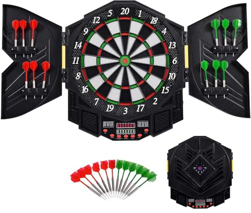 COSTWAY Electronic Dartboard, Automatic Scoring Dart Board Set with Cabinet, 4 LED Display, 216 Game Modes & 12 Darts, Up to 8 Players