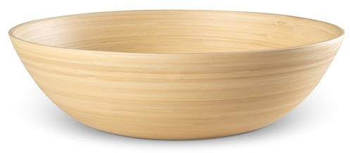 LEXA 12 Handmade Bamboo Salad Bowl – 130 oz Large Wooden Fruit Bowl for Kitchen Counter, Natural Bamboo
